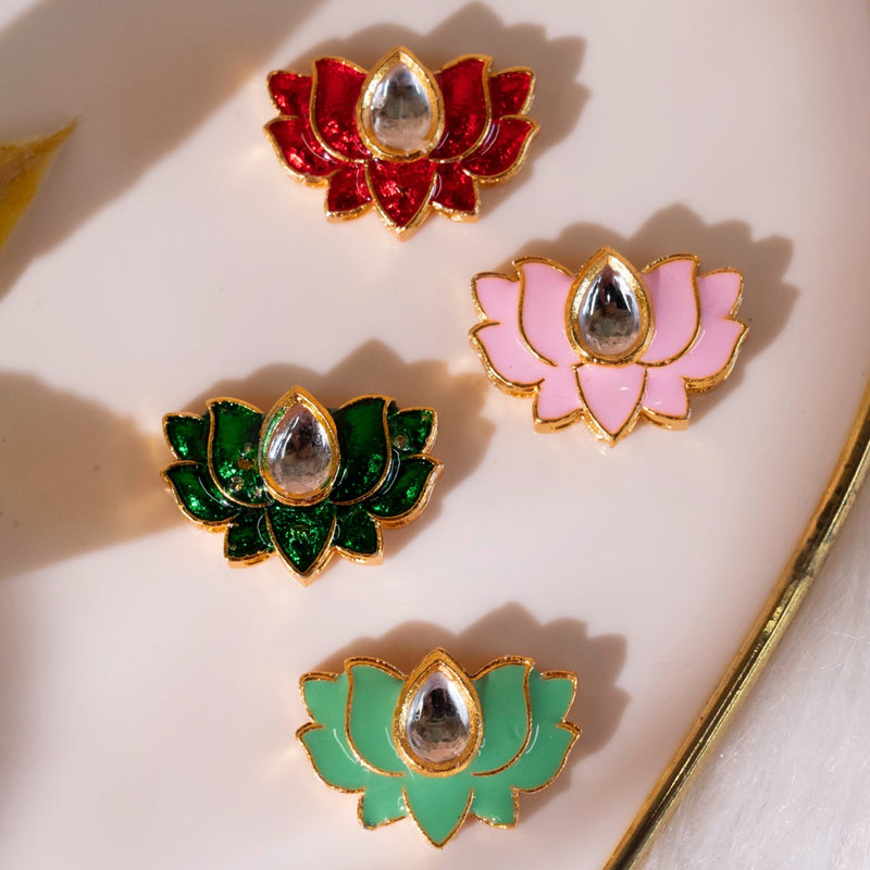 Lotus Meenakari Kundan Beads | Size : 20mm | 12pcs | MKB-2700