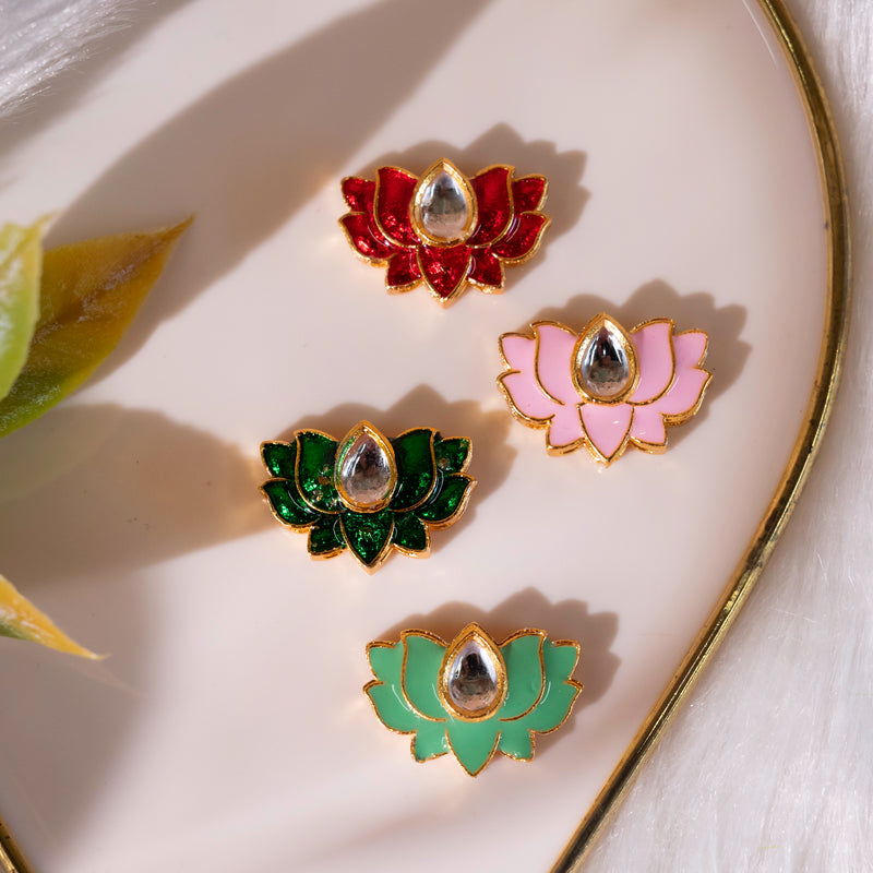 Lotus Meenakari Kundan Beads | Size : 20mm | 12Pcs