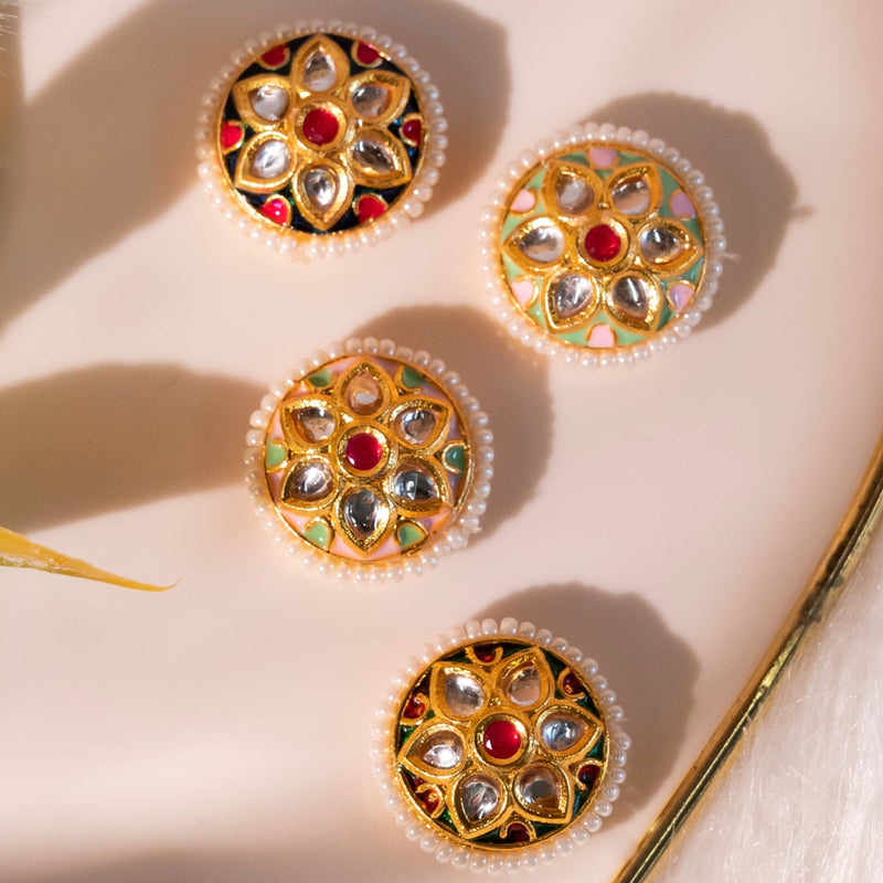 Meenakari Kundan Beads  ( C-287 ) | Size : 17mm | 12Pcs