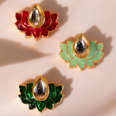 Lotus Meenakari Kundan Beads | Size : 14mm | 12Pcs