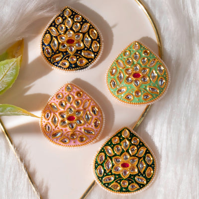 Meenakari Kundan Beads  | Size : 38mm| 6 Pcs