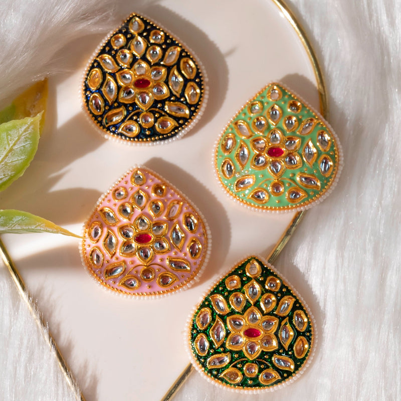 Meenakari Kundan Beads  | Size : 38mm| 6 Pcs