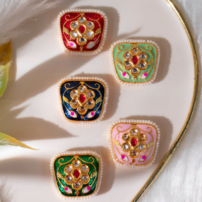 Meenakari Kundan Beads | Size : 22mm | 6 Pcs