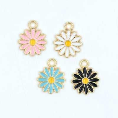 Daisy Enamel Charm | Size : 10mm Ring : 4mm | 10 Pcs