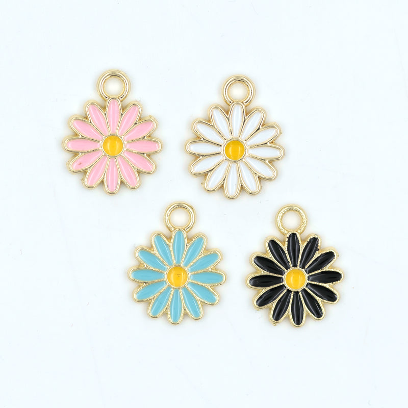 Daisy Enamel Charm | Size : 10mm Ring : 4mm | 10 Pcs