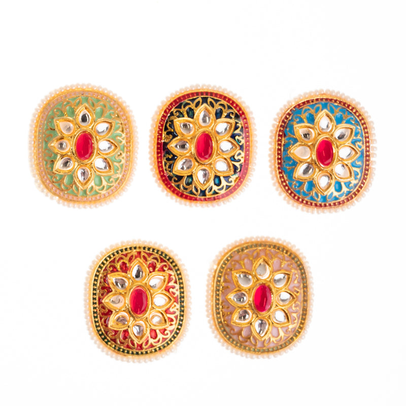 Meenakari Kundan Beads  | Size : 22mm| 6 Pcs-8H-0SMZ-QSHP