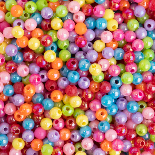 Assorted Rainbow Colorful Plastic Beads | Size : 4mm, 6mm, 8mm | PB129