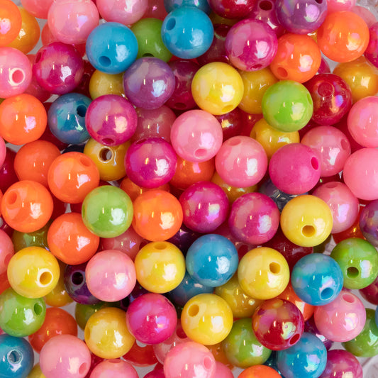 Assorted Rainbow Colorful Plastic Beads | Size : 4mm, 6mm, 8mm | PB129