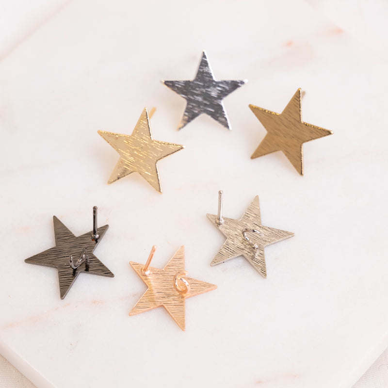 Star Shape Metal Base Earring Stud | Size : 17mm | 6 Pcs ( 3 Pair )