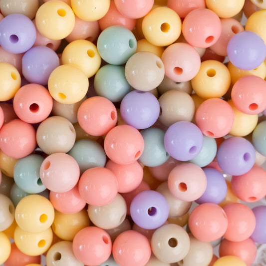 Assorted Round Pastel Plastic Beads | Size : 6mm, 8mm, 10mm | PB127