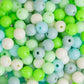 Green Shade Round Pastel Plastic Beads | Size : 6mm, 8mm | PB122