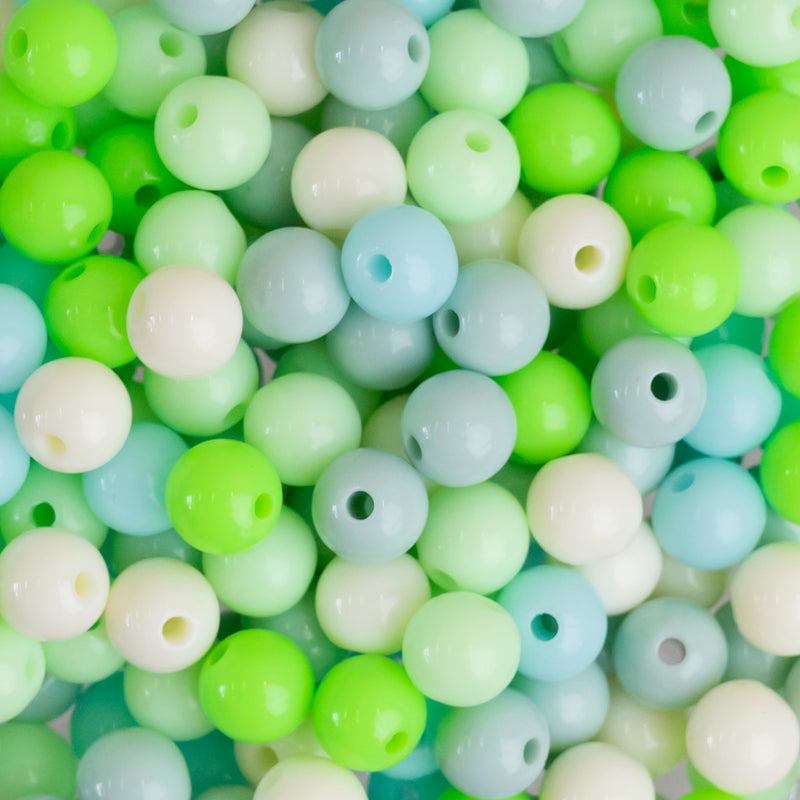 Green Shade Round Pastel Plastic Beads