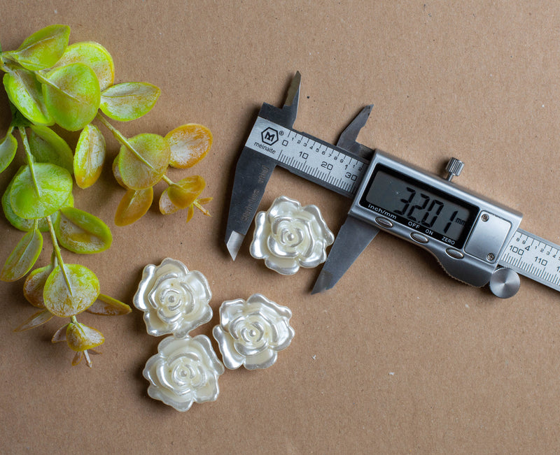 Rose Plastic Pearl Flower Beads | Size : 32mm | 500g | no Hole