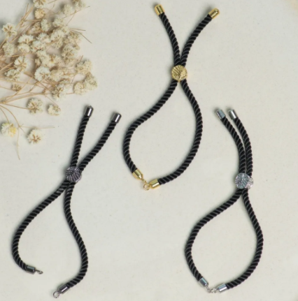 Black Bracelet Cord With Sliding Slider Stopper Beads | Nylon 2mm 1Pcs