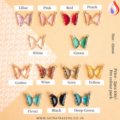 Crystal Butterfly Charm Pendant 2 Side Ring| Size : H-16mm W-22mm | 2Pcs